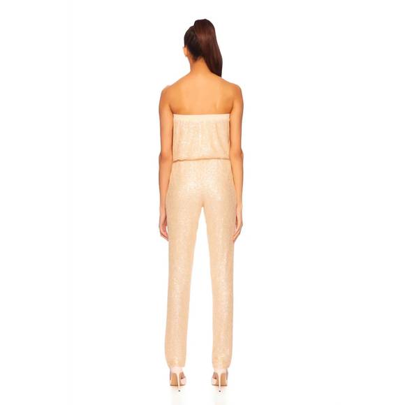 NEW SUSANA MONACO sequin tube jumpsuit in oatmilk tan - Picture 2 of 2